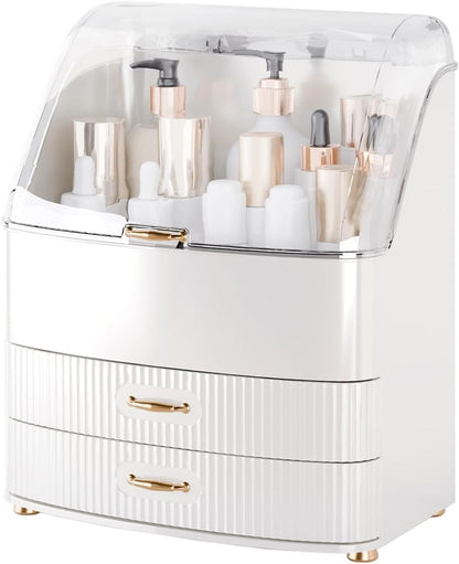 Makeup Organizer Countertop Vanity with Transparent Lid Drawers Waterproof Dustproof Cosmetic Skincare Bathroom Storage Gift for Women Teens Girls (Clear Black)