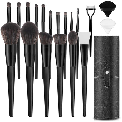 Makeup Brushes With Case 20PCs Professional Makeup Brush Set, Foundation Powder Eyeshadow Brush Set Eyebrow Concealer Contour Travel Brushes Kit with Holder & 2 Powder Puff-White