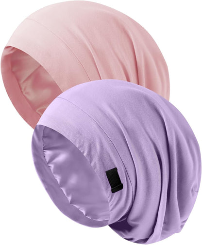 Silk Bonnet for Sleeping Women, Adjustable Silky Satin Lined Sleep Cap, Silk Hair Wrap Slouch Beanie Hat